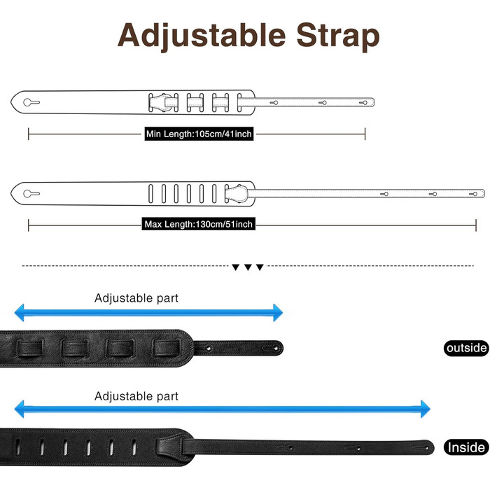 Шкіряний ремінь для гітари Lekato з товстою амортизуючою подушкою, універсальний для бас-гітари, електрогітари, акустичної та класичної гітари, чорний