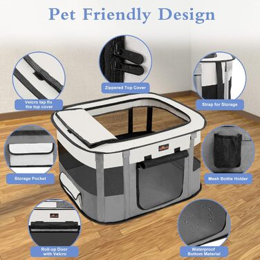 Клітка-загон для собак та котів Aivituvin, сіра, розмір M. Портативна, складана, для подорожей та дому