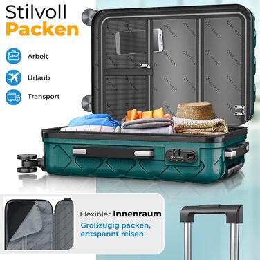 Набір валіз KESSER® 3 шт. | ABS валізи з кодовим замком, ваговою системою та органайзером, 360° обертання | Ручна та велика валіза для подорожей та бізнесу Petrol Teal