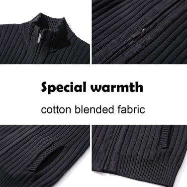 Чоловічий кардиган AOLI RAY з блискавкою та стоячим коміром: стильний пуловер з тонкої в'язки та двома кишенями (чорний)