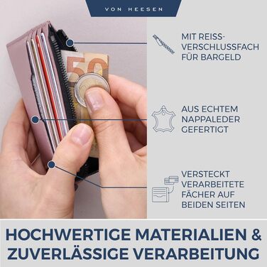 Шкіряний RFID картхолдер VON HEESEN з натуральної шкіри наппа, портмоне для кредитних карток на 9 відділень, унісекс (Коньяк/Лаванда)