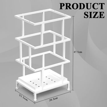 Металева підставка для парасольки Alyoen з водозбірником та регульованими ніжками, 26.5 x 21.5 x 47.5 см, для великих та маленьких парасольок, білий колір