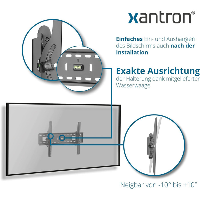 Кронштейн для телевізора Xantron STRONGLINE-42N настінний, похилий, 37-75 дюймів, VESA до 600x400, до 75 кг, мінімальна відстань від стіни, з монтажним комплектом