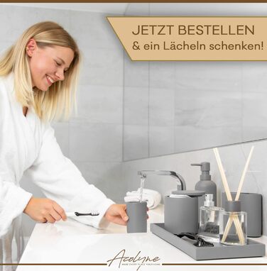 Набір аксесуарів для ванної кімнати Acolyne® Premium (5 шт.) з високоякісного гірського воску | Набір дозаторів для мила, органайзер для ванної кімнати, стакан для зубної пасти | Сірий колір