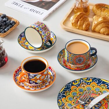 Набір чашок для еспресо Vancasso 4 шт., 150 мл SIMI з підставками та стійкою, керамічні, для капучино, еспресо, лате