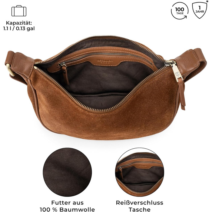 Сумка через плече Berliner Bags Luna, шкіряна жіноча напівмісяць, коричнева замша