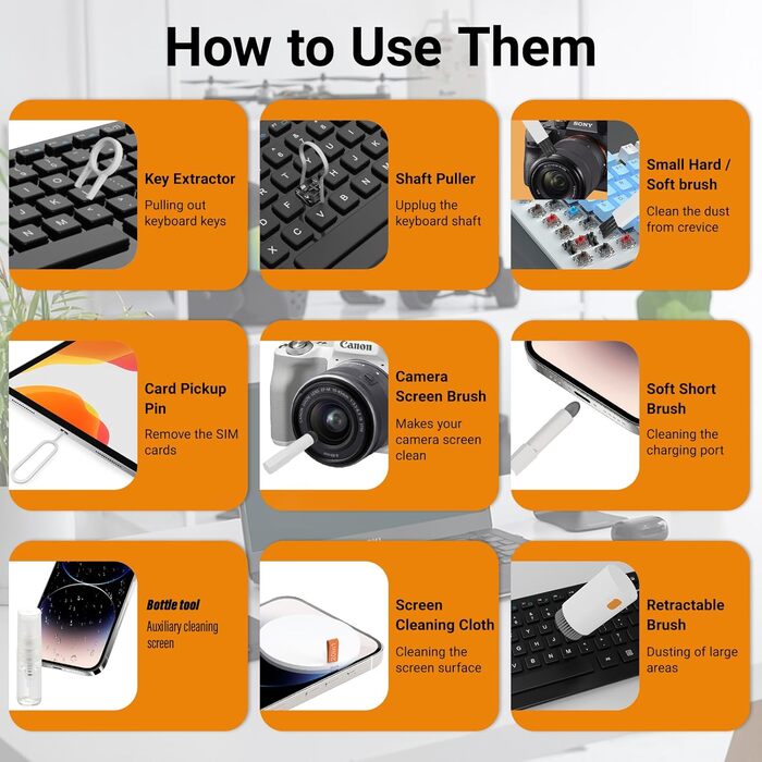 Набір для чищення екрану ноутбука, клавіатури, 20-в-1, Airpod, багатофункціональний, для комп'ютерів, камер