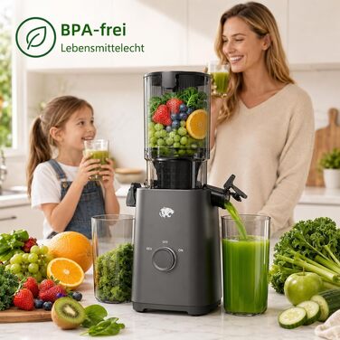 Шнекова соковижималка Slow Juicer для овочів та фруктів з широким завантажувальним отвором 120 мм, холодний віджим, функція самонарізання, 2 сіта, BPA-free