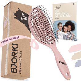 Дитяча щітка для волосся BJORKI® без пошкоджень, з навчальною картою 1x1 - професійна щітка-розпушувач з гнучкою спіраллю. Ідеально для розплутування дитячого волосся проти ковтунів та посічених кінчиків (Blush)