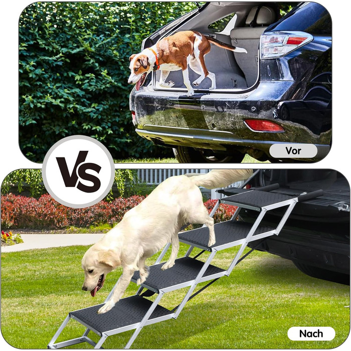 SDLDEER Dog Ramp for Car - 4 Step Collapsible Dog Ramp, Adjustable Height, Supports up to 80kg, Suitable for All Vehicles