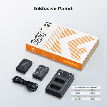 Зарядний пристрій для акумулятора камери LP-E17 1250mAh K&F Concept для Canon EOS RP, Rebel T8i, T7i, T6i, T6s, SL2, SL3, EOS M3, M5, M6 Mark II, 77D, 200D, 750D, 760D, 800D