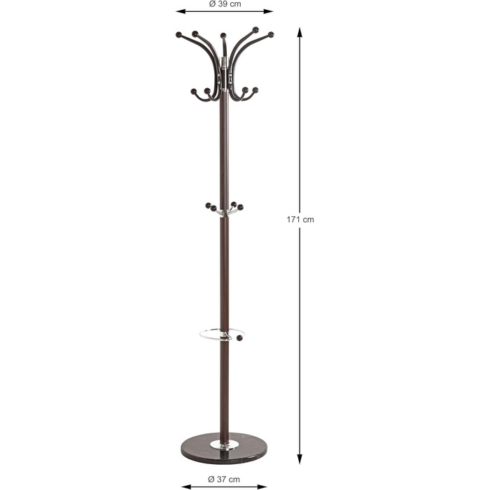 HAKU Coat Rack, brown, chrome, marble, metal - Dimensions: H 171 cm x Ø 39 cm, Style: Modern