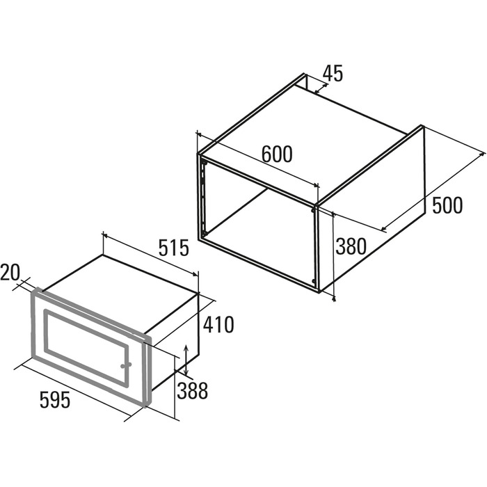 Вбудована мікрохвильова піч CATA MC 25 D ENC Inox, 25л, нержавіюча сталь, 8 автоматичних меню, 5 рівнів потужності, гриль 1000 Вт, таймер, ширина 60 см