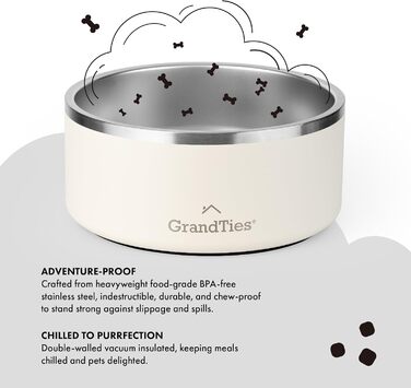 Нержавійна миска для собак та котів GrandTies з гравіюванням, велика (1890 мл), BPA-free, ізольована, для дому та вулиці
