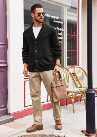 Чоловіча в'язана жилетка Runcati з коміром-шарфом, стильна, на ґудзиках, зимова, з рельєфним в'язанням, груба в'язка (M, Чорний)