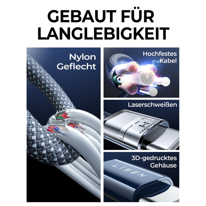 Кабель USB-C 2 шт. LISEN 240W, 2 метри, темно-синій. Сумісний з Samsung Galaxy S24 Ultra, MacBook Pro/Air, Galaxy S25/S23, iPhone 17/16/15 Pro, iPad Pro/Air