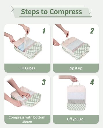 Набір органайзерів для валізи Narwey (6 шт.) - компресійні куби для пакування, рюкзак, органайзери для подорожей (в комбінованому клетчатому стилі)