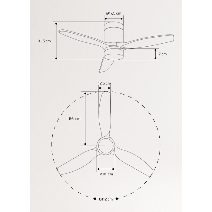 Вентилятор стельовий WINDCALM ABS з підсвічуванням, білий, з пультом, 40W, Ø112cm, 6 швидкостей, 3 режими LED, таймер, літньо-зимовий режим