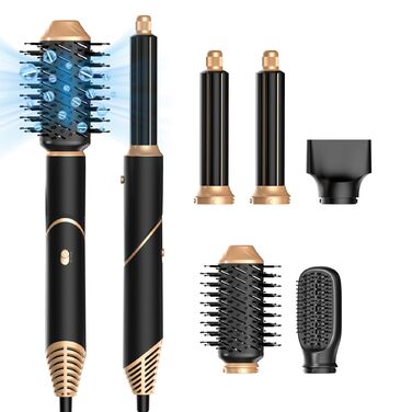 Стиліст для волосся 5 в 1: фен, плойка, щипці, брашінг, об'єм. Чорний