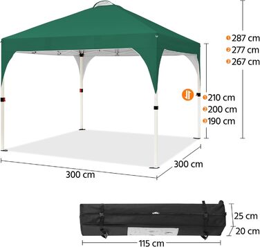 Yaheetech Folding Gazebo 2.4 x 2.4m Pop-Up Gazebo, Height Adjustable Garden Gazebo, Waterproof & Sun Protection Party Tent Garden Tent with Rolling Carry Bag for Outdoor Market Garden Yard, (Dark Green, 3x3m)