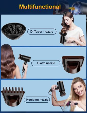 Професійний фен 2400W з іонізацією та складним механізмом, для швидкого сушіння, з насадкою-дифузором та сумкою, чорний