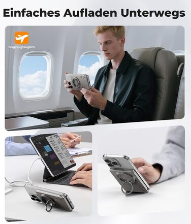 Power Bank KU XIU Magsafe 5000mAh: Тонкий, з підтримкою MagSafe, з кільцем для кріплення, PD 20W, для iPhone 17/16/15/14/13/12 (Титан)