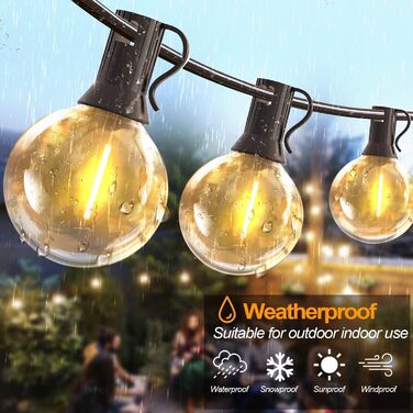 LED ліхтарна гірлянда для вулиці, диммер, 30м, 60 лампочок G40, таймер, IP44, вологостійка, для балкона, саду, вечірки, тераси