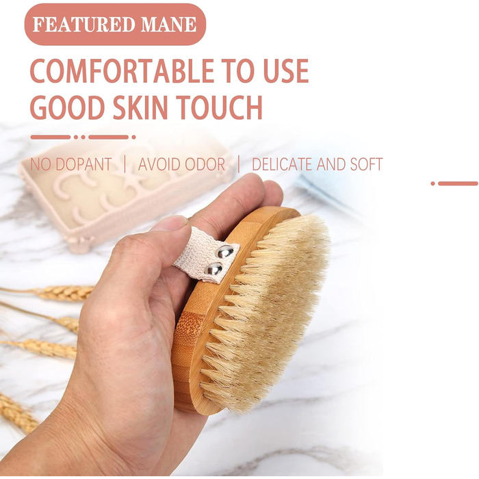 Щітка для тіла з довгим руків'ям, щітка для спини знімний руків'я, 2 насадки, для очищення тіла, скребок для спини в душі, натуральна щетина, Mango Largo