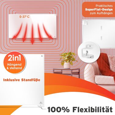 Інфрачервовий обігрівач KESSER® 700W: енергозберігаючий, з пультом, термостатом та керуванням через додаток. Підлоговий/стінний конвектор. Білий.