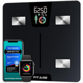 Розумні електронні ваги FITAGE: аналіз складу тіла, ліміт 180 кг, LCD-дисплей та підтримка мобільного додатка