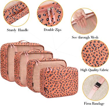 Набір органайзерів для подорожей BAGAIL (8 шт.) - Кубики для пакування валіз, сумка-організатор, Leopard Print