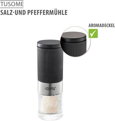 Набір мельниць для солі та перцю GEFU TUSOME, 2 шт. – міні мельниці з регульованим керамічним механізмом та кришками для аромату. Включає набір для сервірування столу |