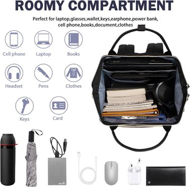 Рюкзак для ноутбука Vankean для жінок 15.6-16.2 дюймів з USB-портом, водонепроникний, для роботи/школи/подорожей, квітковий дизайн (стьобаний чорний)