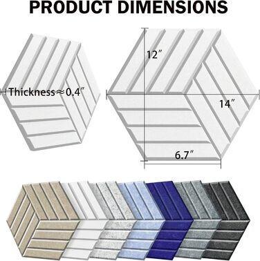 Акустичні гексагональні панелі SHJADE самоклеючі, шумоізоляційні стінові плитки (білі), 12 шт, 35.6 x 30.5 x 0.4 см