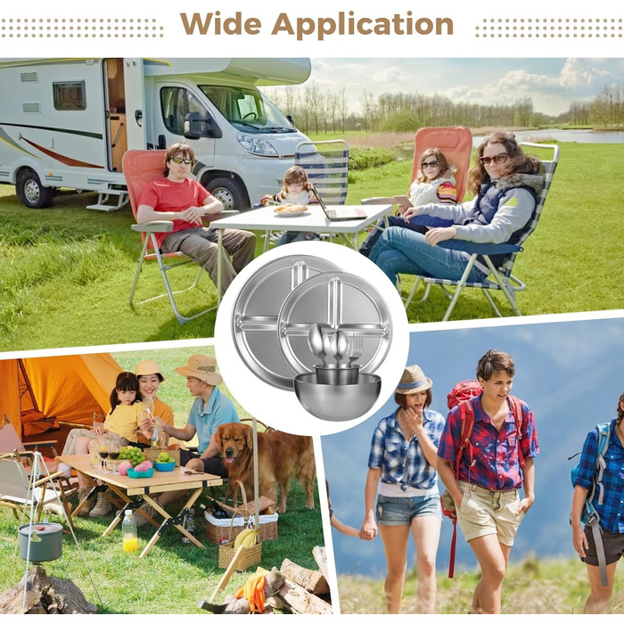 Набір для кемпінгу на 4 особи, 28 предметів: посуд з нержавіючої сталі, набір для подорожей