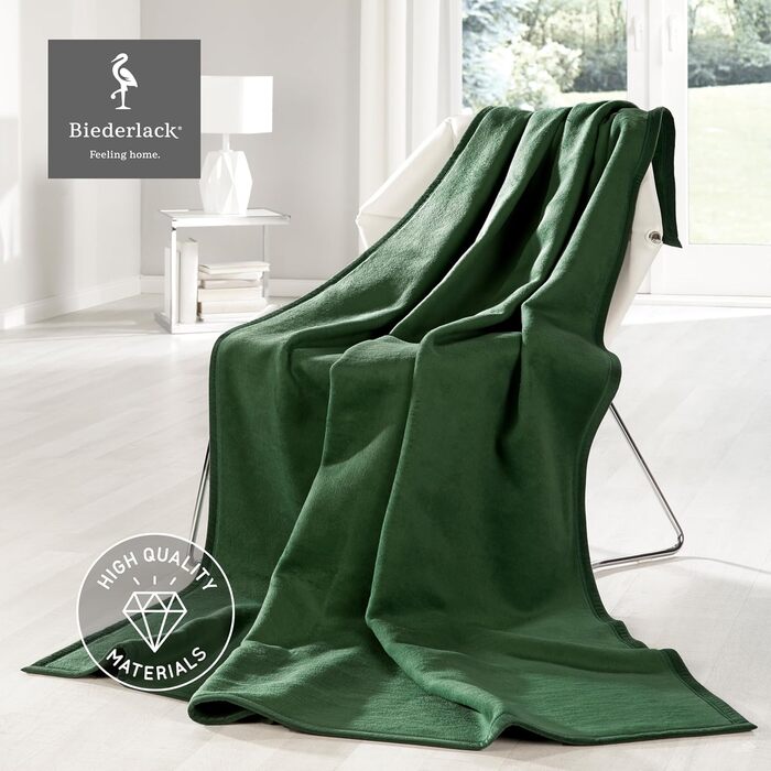 Плед Biederlack Pure Cotton, 100% бавовна, темно-зелений, 150x200 см, виготовлений у Німеччині, сертифікат OEKO-TEX, екологічний, м'який плед для дивану та спальні