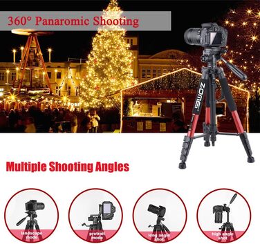 Штатив ZOMEi 188 см, професійний, для DSLR, телефонів, проекторів, телескопів (чорний/червоний)