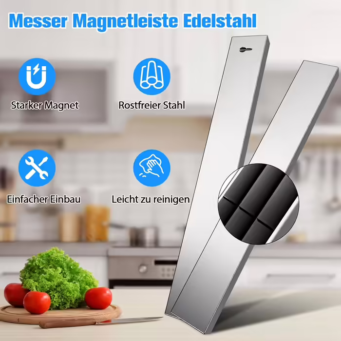 Magnetic Knife Strip 30cm, Stainless Steel Knife Holder Magnetic, Magnetic Knife Holder Screw, Self-Adhesive Magnetic Strip for Knives and Utensils