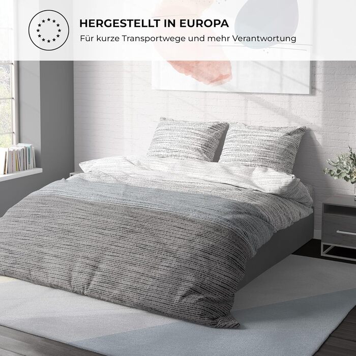 Комплект постільної білизни Premium 155x200 см, 100% бавовна Renforcé, гіпоалергенна та дихаюча, сертифікат ÖKO-TEX, з блискавкою, 2 предмети (підковдра + наволочка 80x80), Колір: Блакитний/Сірий
