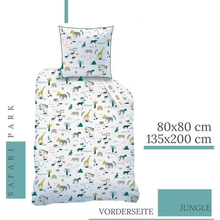 Комплект постільної білизни для дитячого ліжка 135x200, з принтом тварин, Сафарі, Зоо, для хлопчиків та дівчаток, 100% бавовна, наволочка 80x80 + простирадло 135x200 см