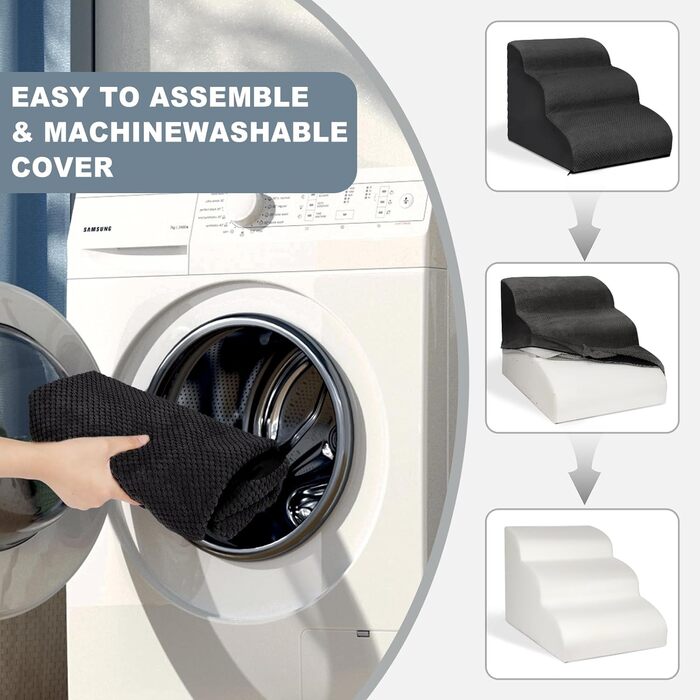 Сходинки для собак Mozvvco: 3 сходинки для маленьких собак, знімний чохол, чорний колір