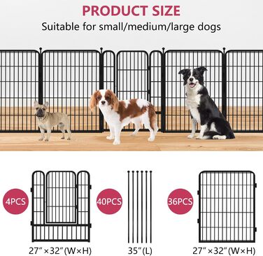 Металевий вольєр для собак на вулицю, 81.3 см, вольєр для цуценят, загін для собак великих, середніх та малих порід, портативний, з воротами, 40 панелей (69.8 x 81.3 см)