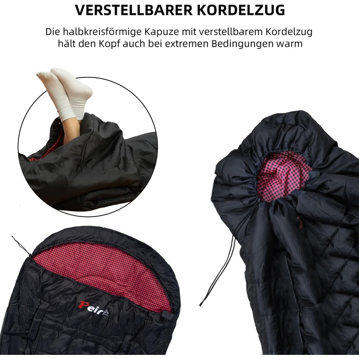 Спальний мішок для дорослих – широка прямокутна модель на 3 сезони з кишенею та сумкою для перенесення, 300 г/м² бавовна, водонепроникний, для кемпінгу, дому та відпочинку на природі, блискавка з правого боку