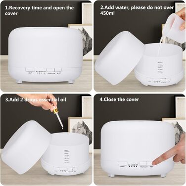 Аромадифузор Hianjoo Aroma 450 мл з таймером, ультразвуковий, 7 кольорів LED, з пультом, для спа/офісу/йоги - білий