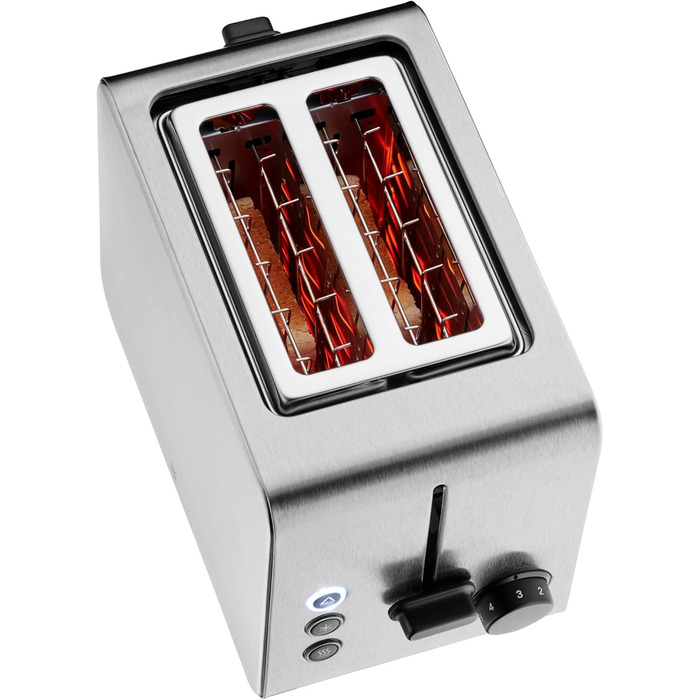 WMF Stelio 2-Slice Stainless Steel Toaster, Double-Slot Toaster with Bread Roll Attachment, Bagel Function, 7 Browning Levels, 900 W, Matte Stainless Steel Toaster