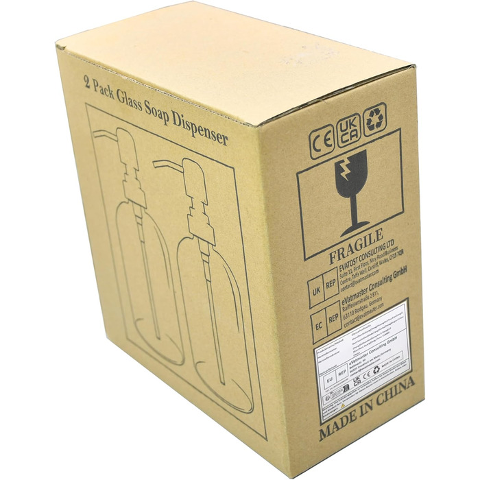 Набір з 2 скляних дозаторів для мила з помпою, 400 мл, для мила, шампуню, лосьйону, багаторазові, для кухні, ванної, пральні (фіолетовий)