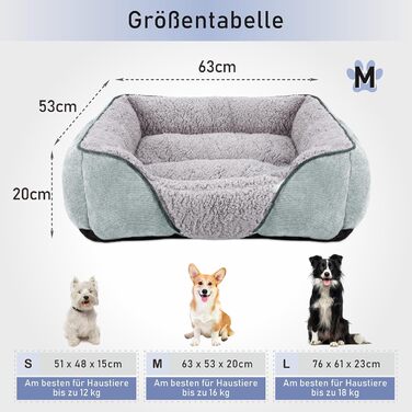JOEJOY Dog Bed Medium & Large Dogs Dog Basket Washable - Fluffy Dog Bed, Non-Slip Dog Beds & Dog Baskets, Plush Dog Basket for Dogs and Cats (L76×61×23 cm) (M(63×53×20 cm), Light Grey)