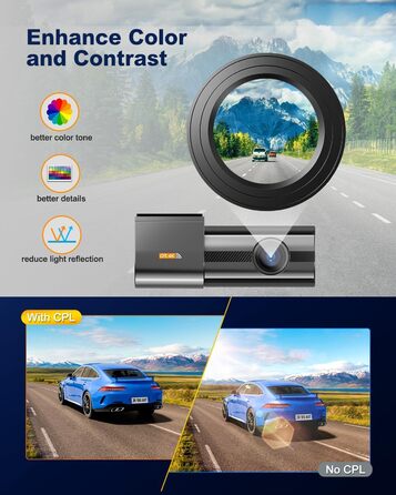 Відеореєстратор Auto Dashcam 4K WiFi 360° з CPL, 64GB SD, IPS Mini камера з Super Night Vision, WDR, 170° та G-Sensor