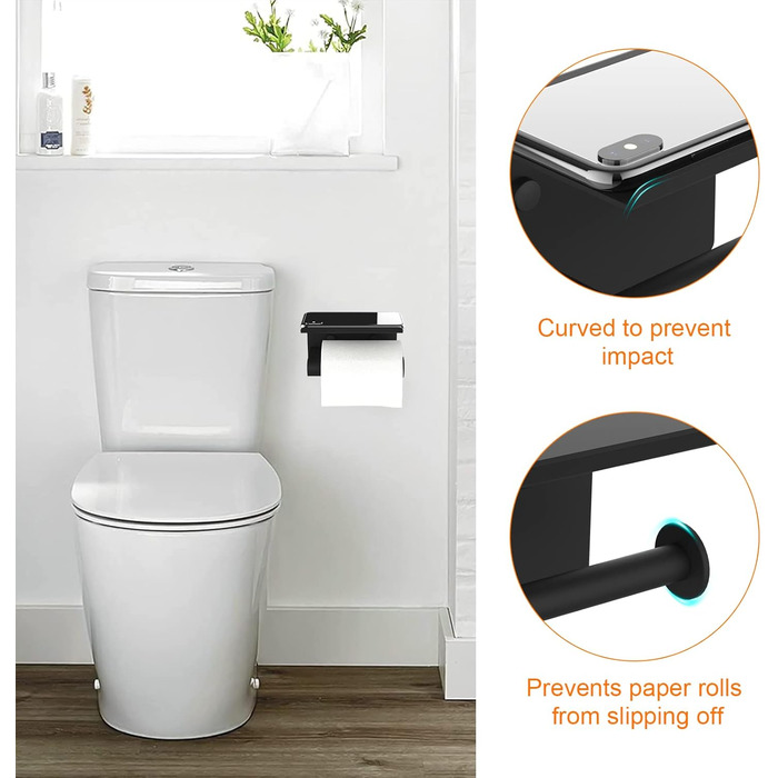 Тримач туалетного паперу Ibergrif з 2 способами монтажу, без свердління, з полицею, нержавіюча сталь, чорний