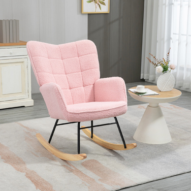 HOMCOM Rocking Chair Glider Accent Chair Rocker Recliner Living Room Chair for Bedroom, up to 120 kg, Faux Sheepskin, Pink | Aosom